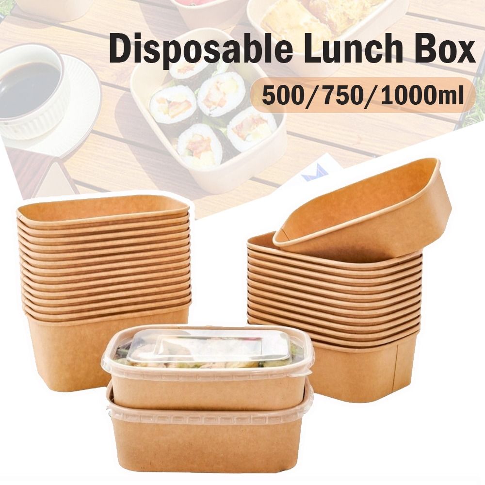 Meal Prep Bowl - 10개/세트 사각형 일회용 도시락통(뚜껑 포함) 종이