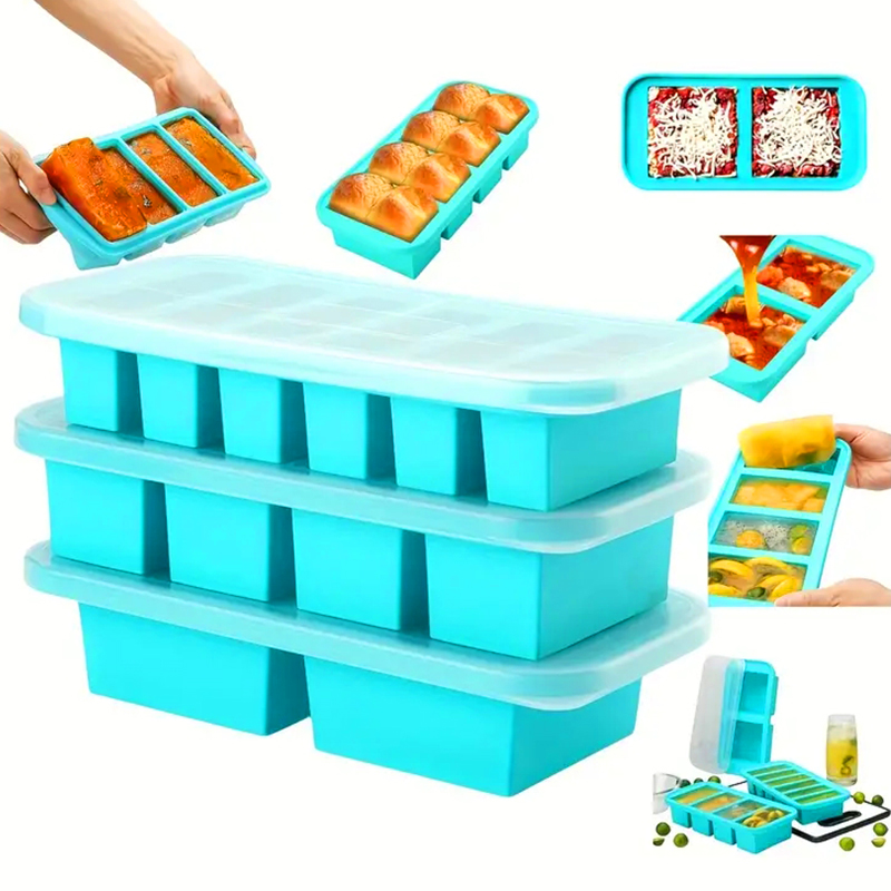뚜껑이 있는 2 또는 3구 실리콘 냉동 트레이 몰드,  - Meal Prep Template 리뷰 및 가격