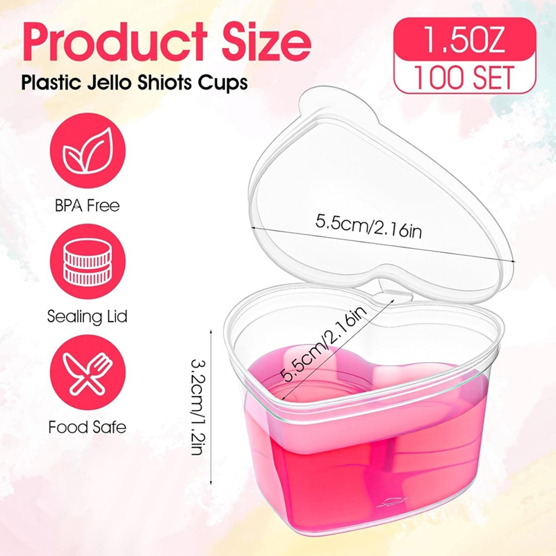 100세트 1.5온스 투명 하트 모양 젤로컵(뚜껑 포함 - Sauce Dipping Cup 리뷰 및 가격